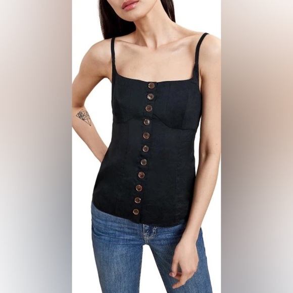 NWT La Ligne Alba Linen Top in Black sz M - Picture 2 of 2